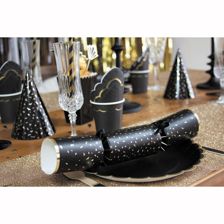 8 petites fourchettes en bois noir et or,Farfouil en fÃªte,Couverts jetables