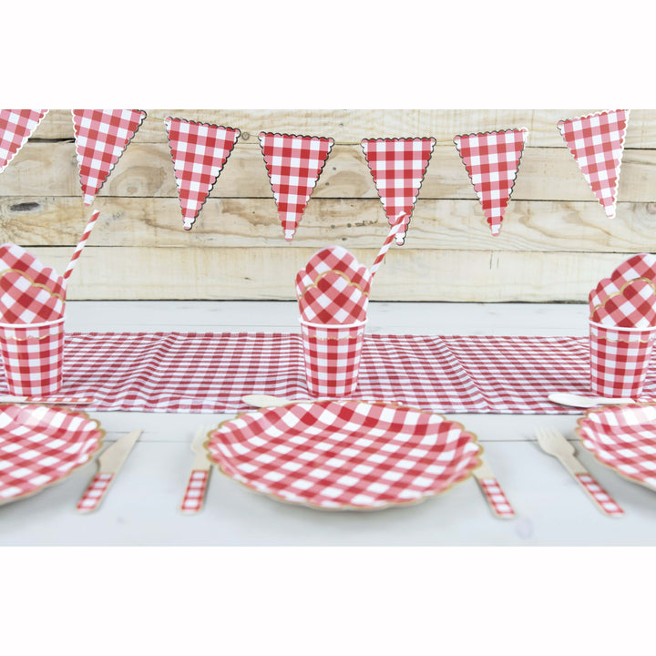 8 petites fourchettes en bois vichy rouge et blanc,Farfouil en fÃªte,Couverts jetables