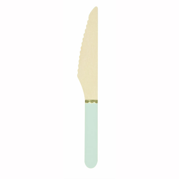 8 petits couteaux en bois vert pastel et or,Farfouil en fÃªte,Couverts jetables