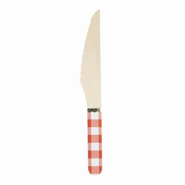 8 petits couteaux en bois vichy rouge et blanc,Farfouil en fÃªte,Couverts jetables
