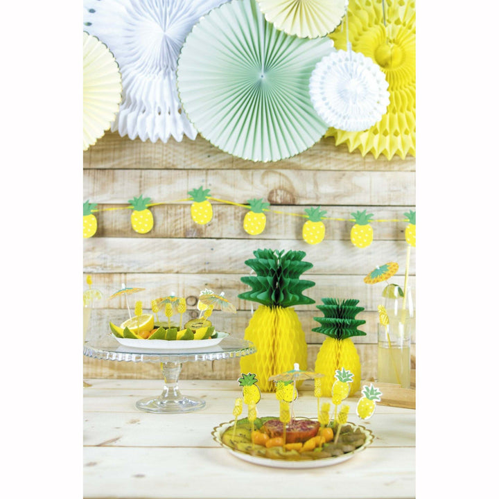 Ananas alvéolé jaune et vert 20 cm,Farfouil en fÃªte,Lampions, lanternes, boules alvéolés