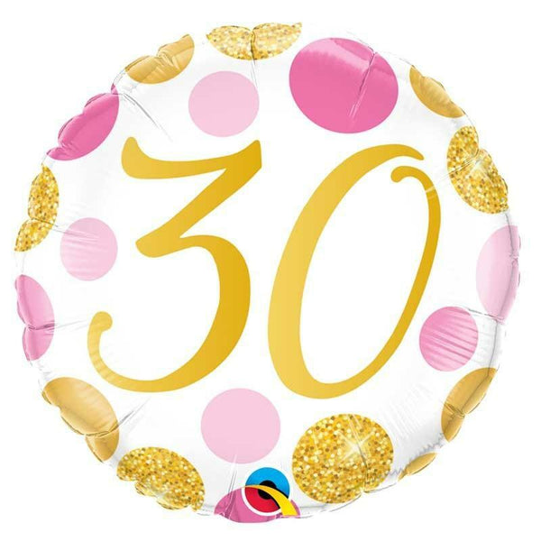 BALLON ALU HAPPY BIRTHDAY "30" POIS ROSE ET OR 45 CM 18" QUALATEX,Farfouil en fÃªte,Ballons