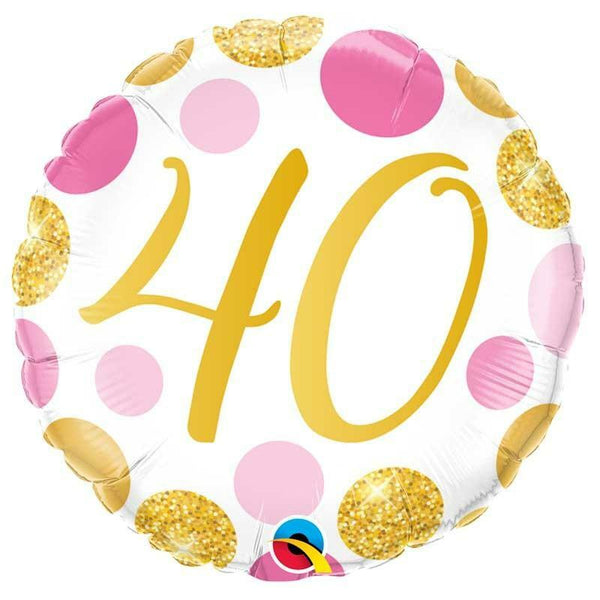 BALLON ALU HAPPY BIRTHDAY "40" POIS ROSE ET OR 45 CM 18" QUALATEX,Farfouil en fÃªte,Ballons