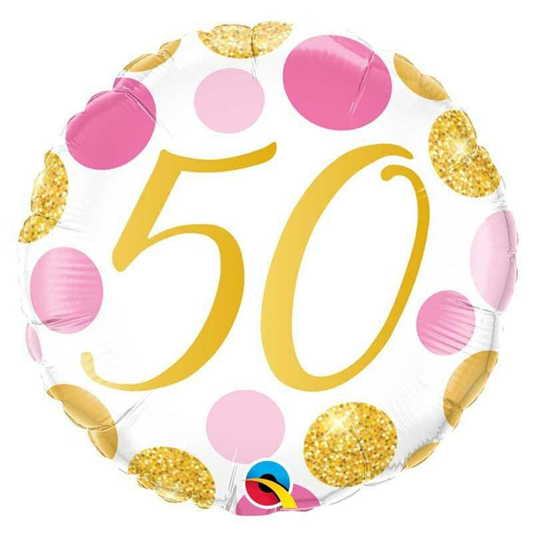 BALLON ALU HAPPY BIRTHDAY "50" POIS ROSE ET OR 45 CM 18" QUALATEX,Farfouil en fÃªte,Ballons