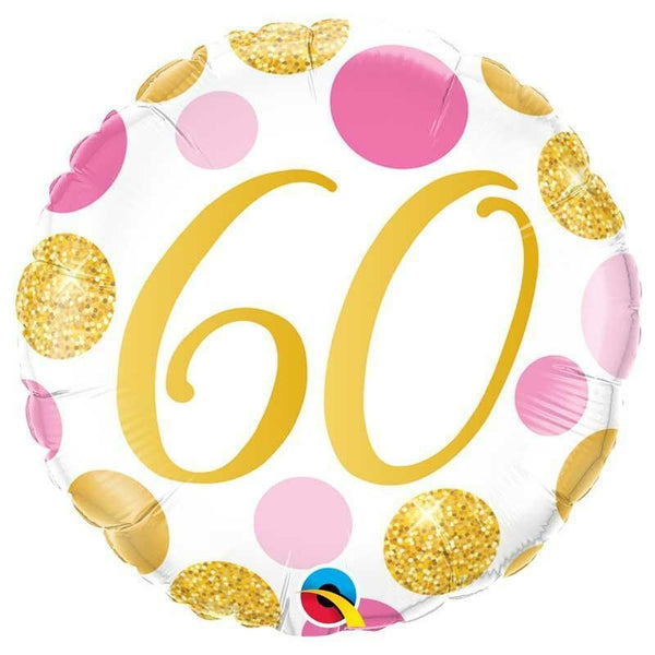 BALLON ALU HAPPY BIRTHDAY "60" POIS ROSE ET OR 45 CM 18" QUALATEX,Farfouil en fÃªte,Ballons