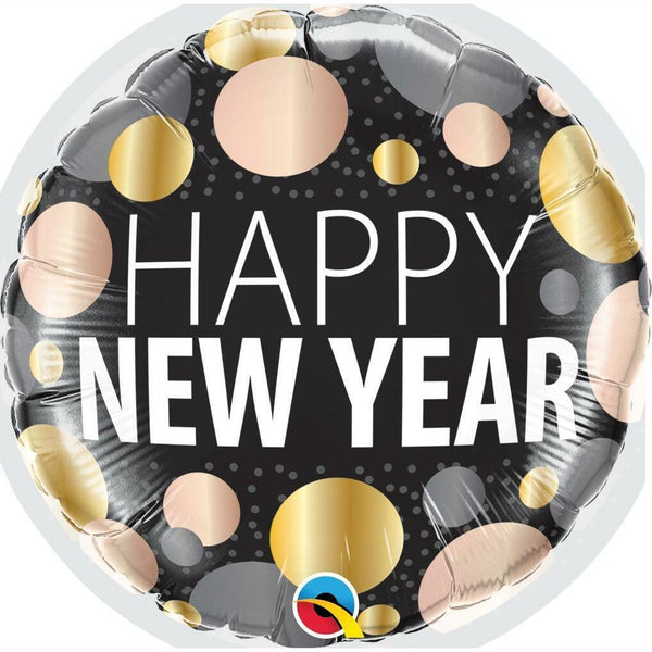 BALLON ALU HAPPY NEW YEAR À POIS NOIR ET OR 45CM 18" QUALATEX,Farfouil en fÃªte,Ballons