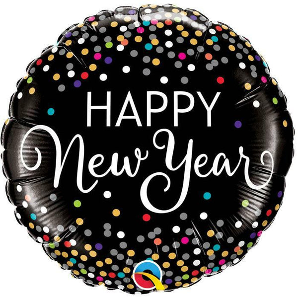 BALLON ALU NOIR "HAPPY NEW YEAR" CONFETTIS 45 CM 18" QUALATEX,Farfouil en fÃªte,Ballons