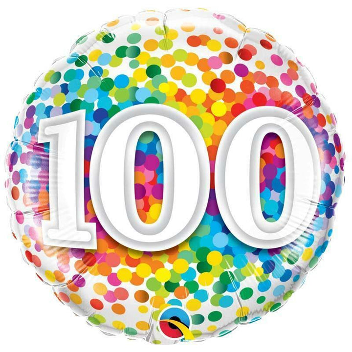 BALLON ALUMINIUM "100" CONFETTIS MULTICOLORE 45 CM 18" QUALATEX©,Farfouil en fÃªte,Ballons