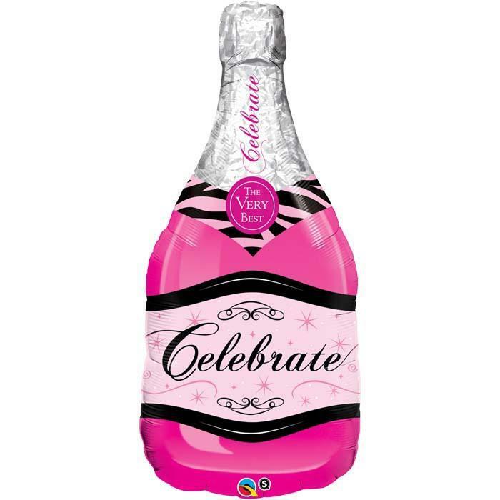 Ballon aluminium Bouteille de champagne rose "Celebrate" 99cm 39" Qualatex®,Farfouil en fÃªte,Ballons