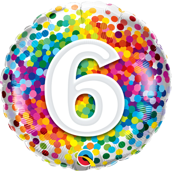 Ballon aluminium chiffre 6 Rainbow confettis 18" 45 cm Qualatex®,Farfouil en fÃªte,Ballons