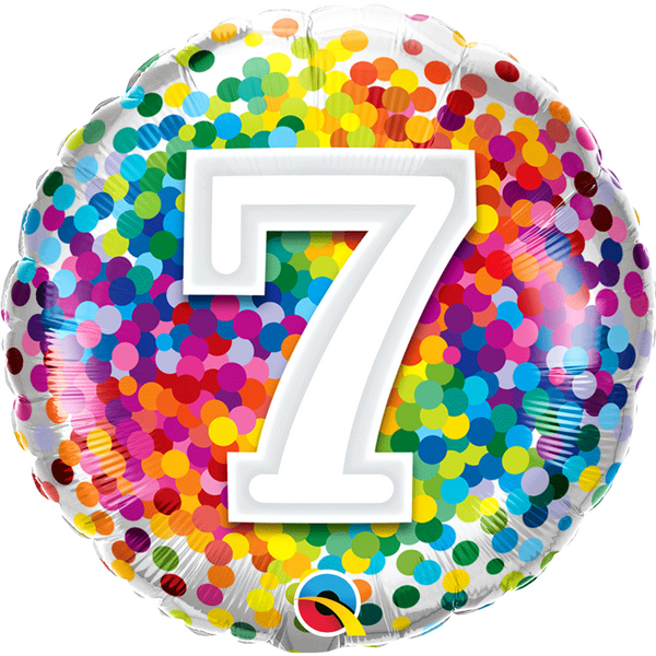 Ballon aluminium chiffre 7 Rainbow confettis 18" 45 cm Qualatex®,Farfouil en fÃªte,Ballons