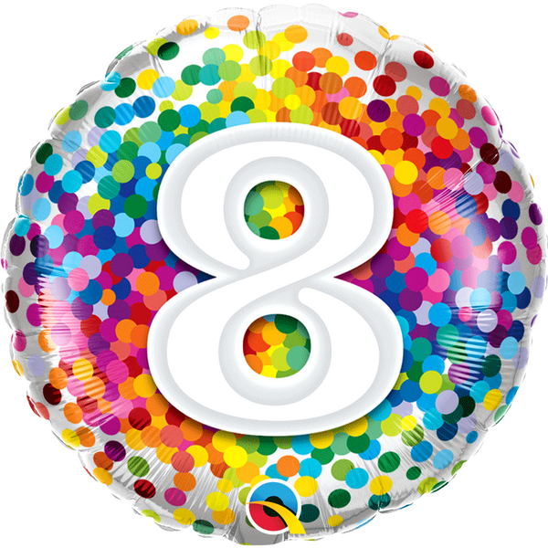 Ballon aluminium chiffre 8 Rainbow confettis 18" 45 cm Qualatex®,Farfouil en fÃªte,Ballons