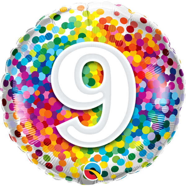 Ballon aluminium chiffre 9 Rainbow confettis 18" 45 cm Qualatex®,Farfouil en fÃªte,Ballons