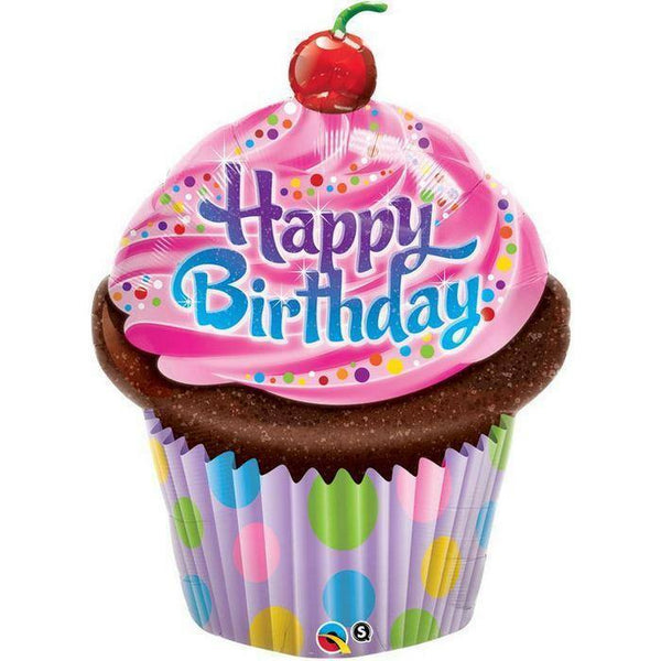 Ballon aluminium Cupcake Rose "Happy Birthday" 89 cm 35" Qualatex®,Farfouil en fÃªte,Ballons