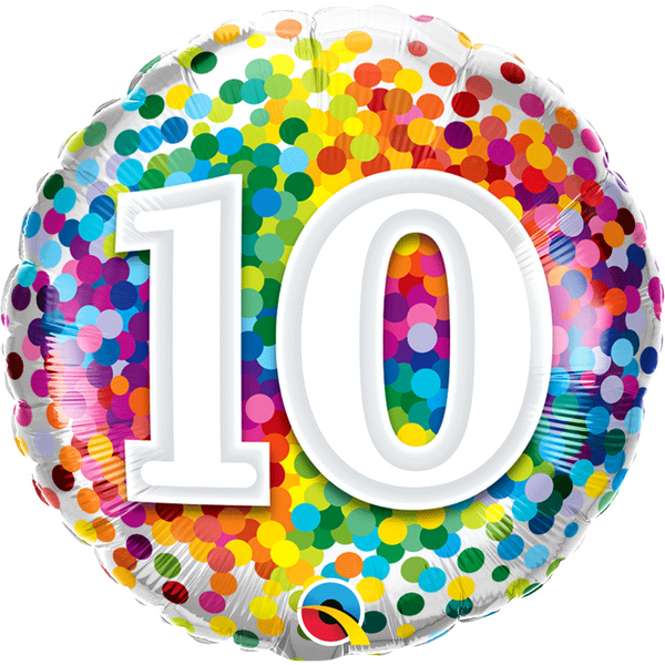 Ballon aluminium nombre 10 Rainbow confettis 18" 45 cm Qualatex®,Farfouil en fÃªte,Ballons