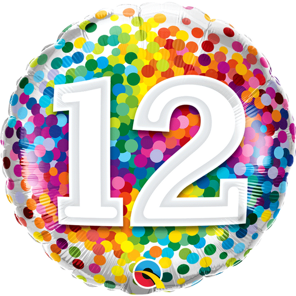 Ballon aluminium nombre 12 Rainbow confettis 18" 45 cm Qualatex®,Farfouil en fÃªte,Ballons