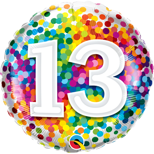 Ballon aluminium nombre 13 Rainbow confettis 18" 45 cm Qualatex®,Farfouil en fÃªte,Ballons