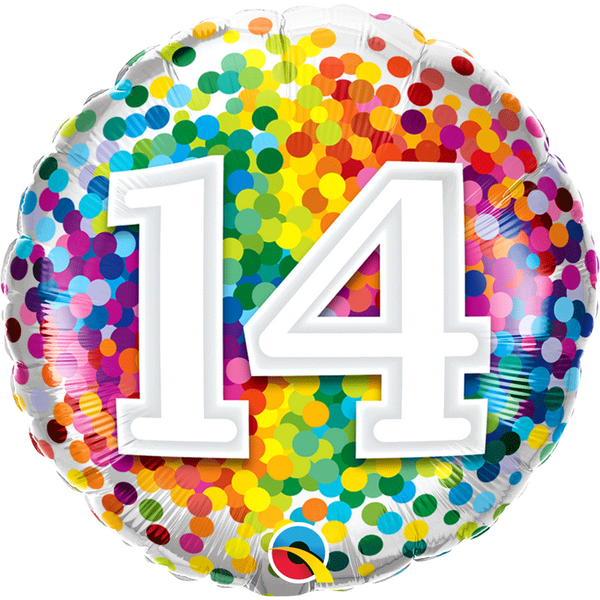 Ballon aluminium nombre 14 Rainbow confettis 18" 45 cm Qualatex®,Farfouil en fÃªte,Ballons