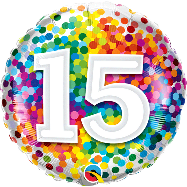 Ballon aluminium nombre 15 Rainbow confettis 18" 45 cm Qualatex®,Farfouil en fÃªte,Ballons