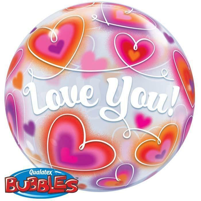 Ballon bubble coeurs "Love You" 56 cm 22" Qualatex®,Farfouil en fÃªte,Ballons
