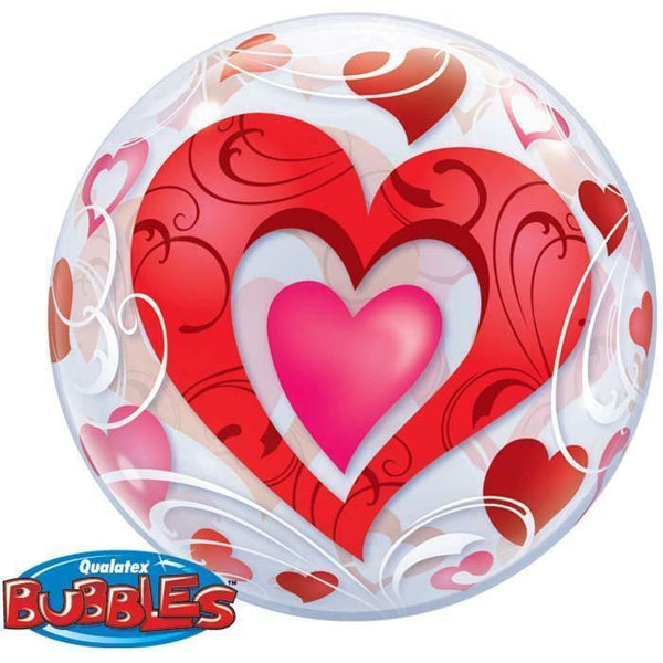 Ballon bubble coeurs rouges 56 cm 22" Qualatex®,Farfouil en fÃªte,Ballons