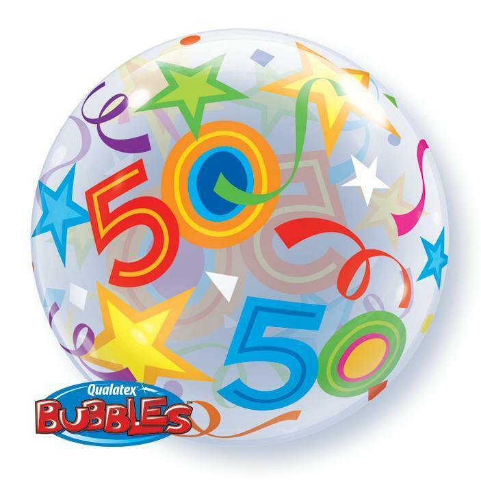 BALLON BUBBLE ÉTOILES "50" 56 CM 22" QUALATEX,Farfouil en fÃªte,Ballons