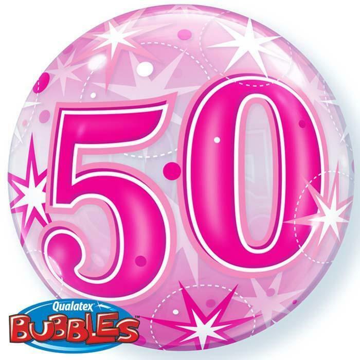 BALLON BUBBLE ÉTOILES ROSE "50" 56 CM 22" QUALATEX©,Farfouil en fÃªte,Ballons