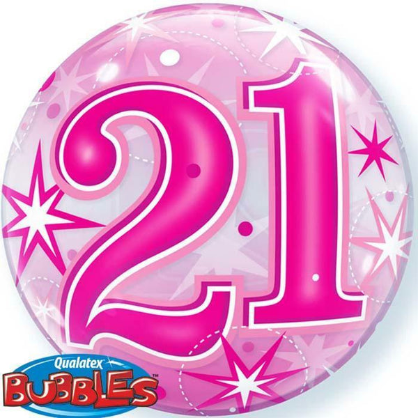 Ballon Bubble étoiles roses "21" 56 cm 22" Qualatex®,Farfouil en fÃªte,Ballons