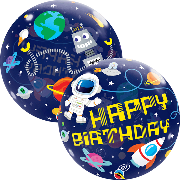 Ballon bubble Happy Birthday Astronaute 56 cm 22" Qualatex®,Farfouil en fÃªte,Ballons