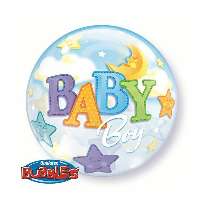 Ballon bubble lune et étoiles "Baby boy" 56cm 22" Qualatex®,Farfouil en fÃªte,Ballons