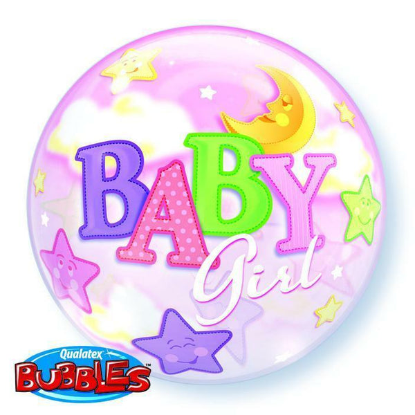 Ballon bubble lune et étoiles "Baby Girl" 56cm 22" Qualatex®,Farfouil en fÃªte,Ballons