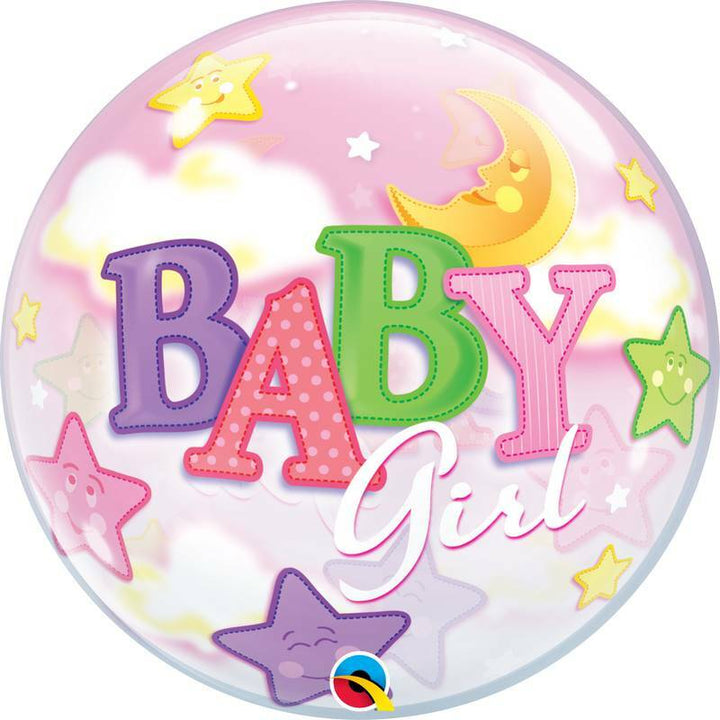 Ballon bubble lune et étoiles "Baby Girl" 56cm 22" Qualatex®,Farfouil en fÃªte,Ballons