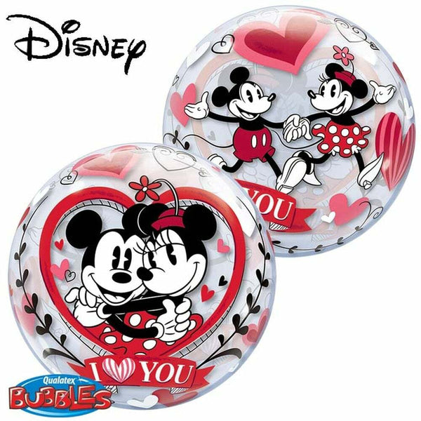 Ballon bubble vintage Mickey et Minnie™ "I Love You" 56 cm 22" Qualatex®,Farfouil en fÃªte,Ballons