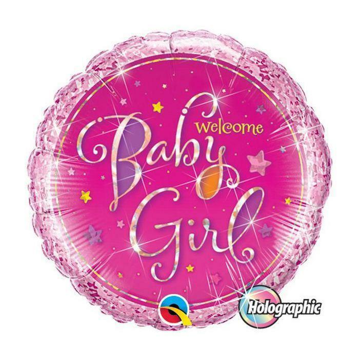 Ballon en aluminium "Welcome Baby Girl" holographique 45cm 18" Qualatex®,Farfouil en fÃªte,Ballons