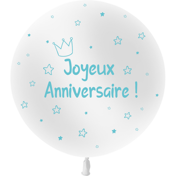 Ballon en latex "Joyeux anniversaire" Kids étoiles 2' 60 cm - Blanc et bleu,Farfouil en fÃªte,Ballons