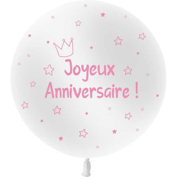 Ballon en latex "Joyeux anniversaire" Kids étoiles 2' 60 cm - Blanc et rose,Farfouil en fÃªte,Ballons