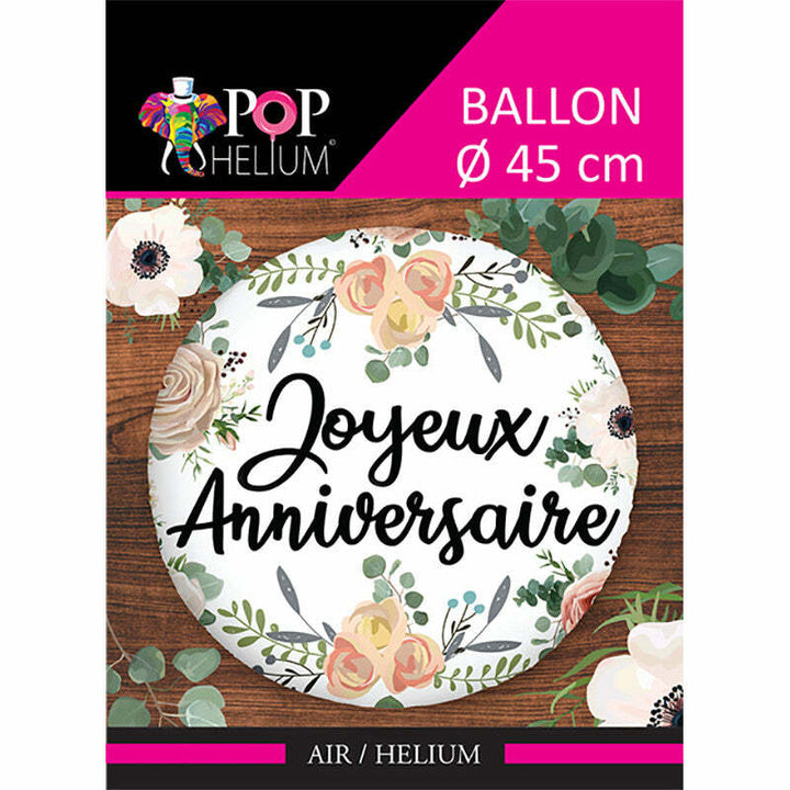 Ballon foil "Joyeux anniversaire" fleurs romantiques 45 cm,Farfouil en fÃªte,Ballons