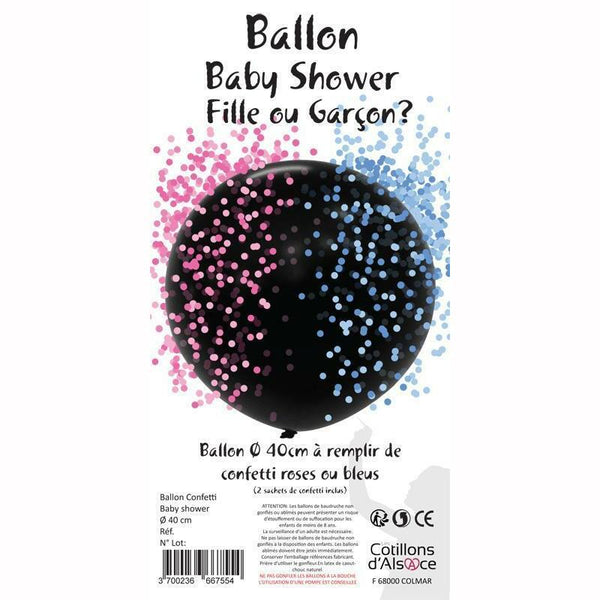 Ballon noir Gender Reveal avec 2 sachets de confettis,Farfouil en fÃªte,Ballons