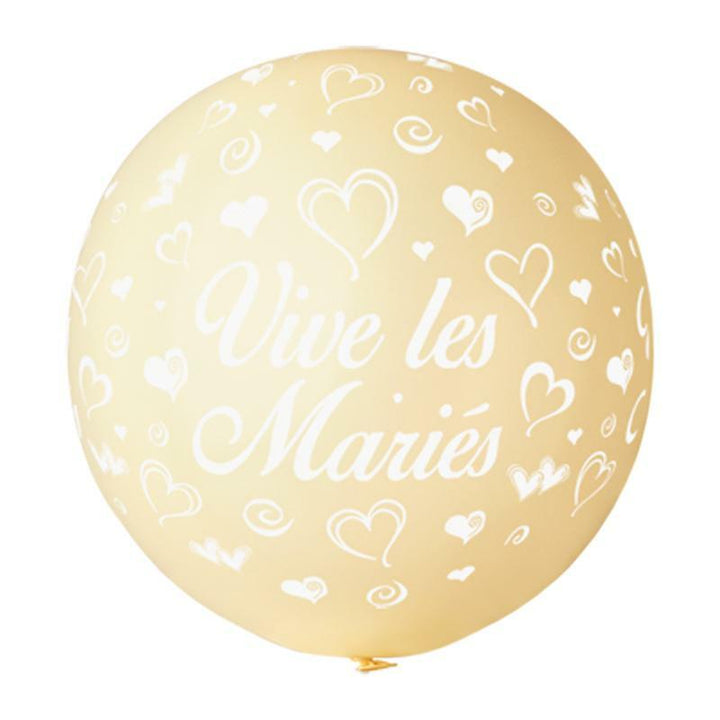 BALLONS VIVE LES MARIES IVOIRE IMPRESSION BLANCHE TOUT AUTOUR DIAMETRE,Farfouil en fÃªte,Ballons