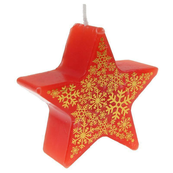 Bougie étoile et flocons rouge 7 x 7 cm,Farfouil en fÃªte,Bougies, bougeoirs, photophores