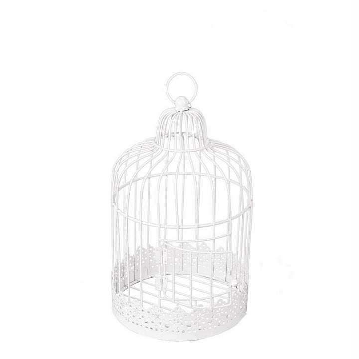 Cage vintage en métal blanc 20 x 20 x 30 cm,Farfouil en fÃªte,Pompons, suspensions