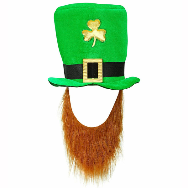 Chapeau de lutin de la Saint Patrick haut de forme vert avec barbe,Farfouil en fÃªte,Chapeaux