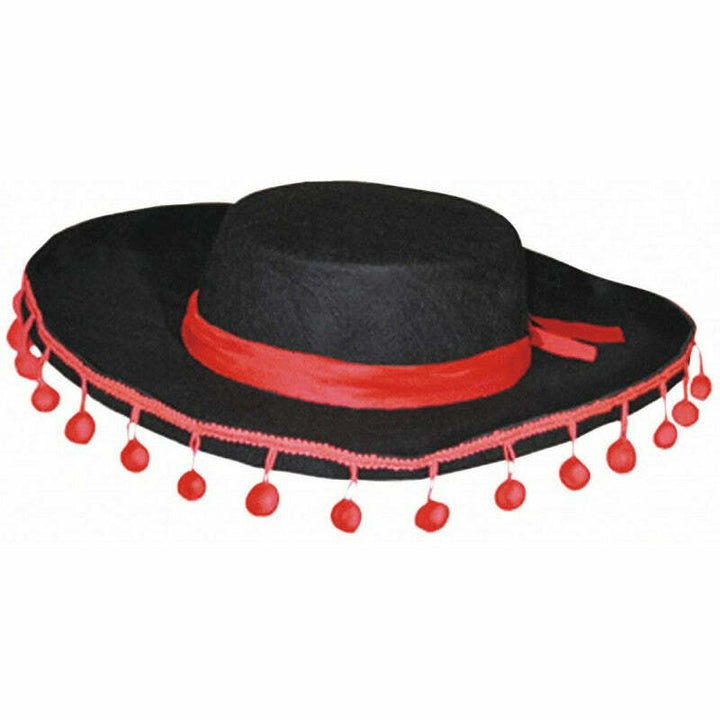 Chapeau espagnol adulte noir avec pompons rouges,Farfouil en fÃªte,Chapeaux