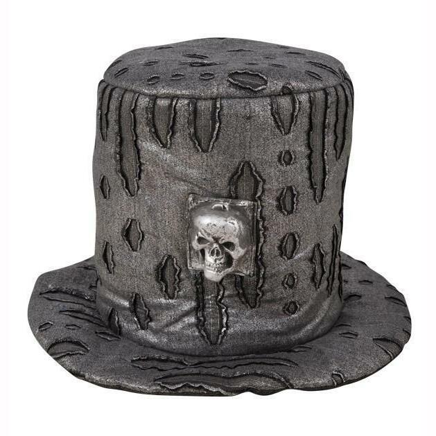 Chapeau haut de forme noir et argent avec tête de mort adulte,Farfouil en fÃªte,Chapeaux