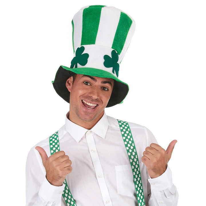 Chapeau haut de forme rayé vert avec trèfles Saint Patrick,Farfouil en fÃªte,Chapeaux