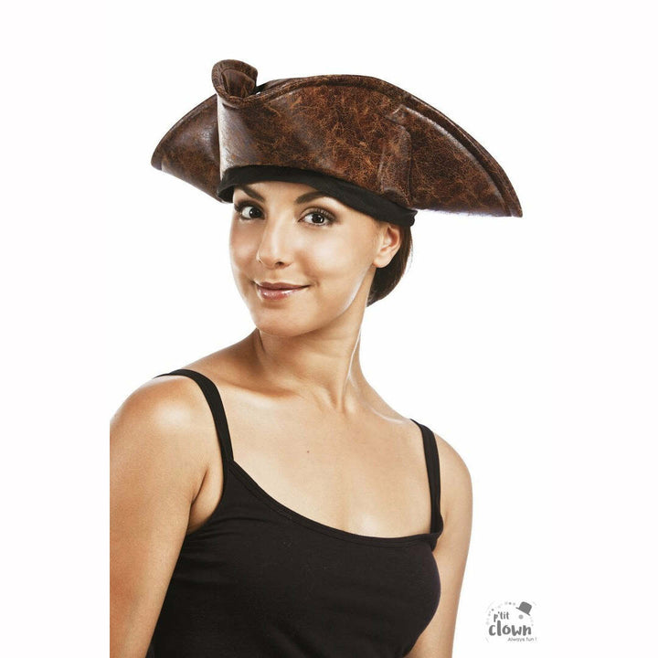 Chapeau imitation cuir Pirate des Caraïbes marron adulte,Farfouil en fÃªte,Chapeaux