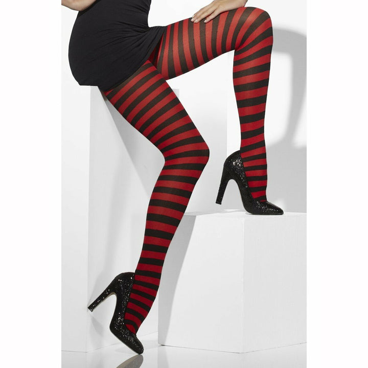 COLLANTS ADULTE RAYES ROUGE/NOIR TAILLE UNIQUE,Farfouil en fÃªte,Collants, bas, chaussettes, guêtres