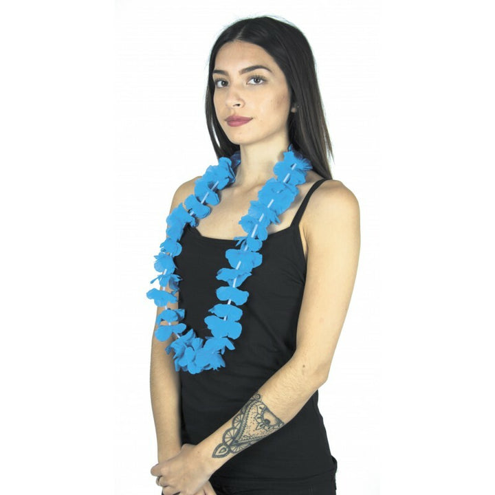 Collier hawaïen en tissu bleu turquoise uni,Farfouil en fÃªte,Bijoux