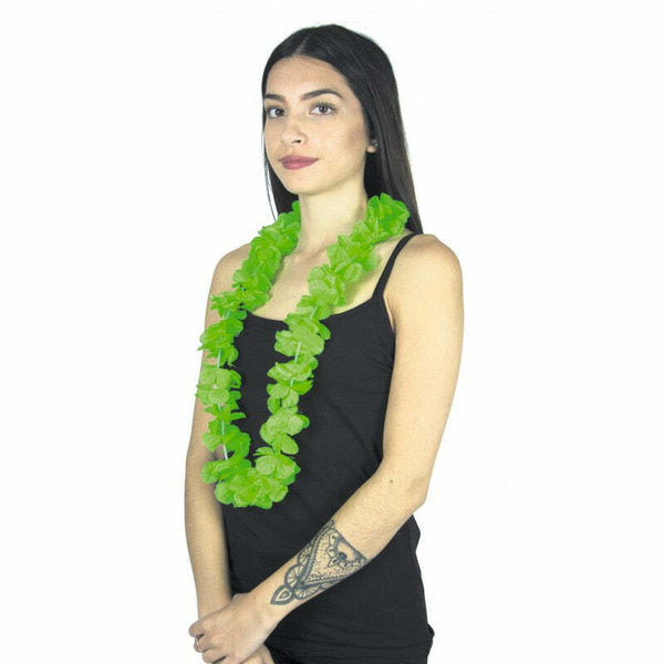 Collier hawaïen en tissu vert uni,Farfouil en fÃªte,Bijoux
