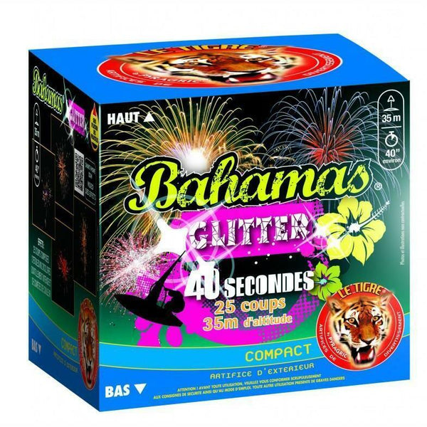 Compact Bahamas Glitter 25 coups 40 secondes Pyragric,Farfouil en fÃªte,Feux d'artifice et pétards